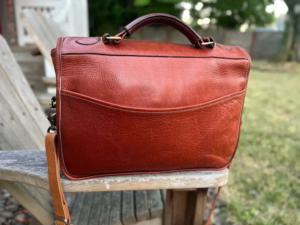 VTG 80s Levenger Made in England Brown Leather Briefcase Messenger Bag